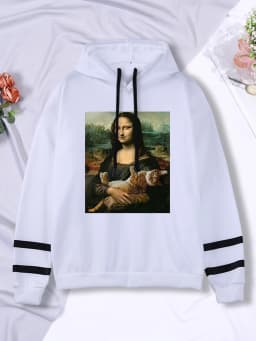 Hoodie Mona Lisa And Cat Hoodies For Women Harajuku Aesthetic Fall Womens Clothing Oversized Oversized Sweatshirt Female