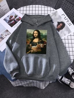 Hoodie Mona Lisa And Cat Hoodies For Women Harajuku Aesthetic Fall Womens Clothing Oversized Oversized Sweatshirt Female