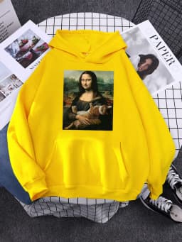 Hoodie Mona Lisa And Cat Hoodies For Women Harajuku Aesthetic Fall Womens Clothing Oversized Oversized Sweatshirt Female