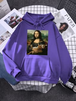Hoodie Mona Lisa And Cat Hoodies For Women Harajuku Aesthetic Fall Womens Clothing Oversized Oversized Sweatshirt Female