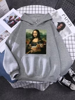 Hoodie Mona Lisa And Cat Hoodies For Women Harajuku Aesthetic Fall Womens Clothing Oversized Oversized Sweatshirt Female