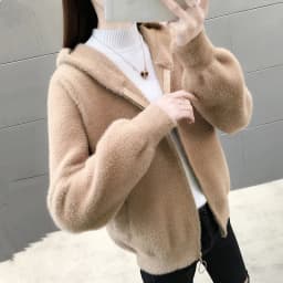 UHYTGF Imitation Mink Autumn Winter Sweaters Jacket Women Fashion Hooded Knitted Cardigan Female Loose Short Big Size Coat 1192