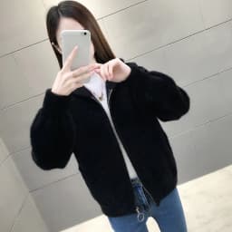 UHYTGF Imitation Mink Autumn Winter Sweaters Jacket Women Fashion Hooded Knitted Cardigan Female Loose Short Big Size Coat 1192