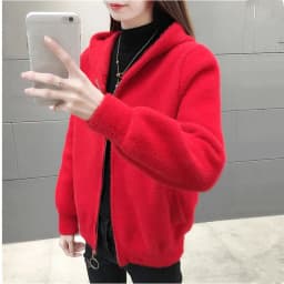 UHYTGF Imitation Mink Autumn Winter Sweaters Jacket Women Fashion Hooded Knitted Cardigan Female Loose Short Big Size Coat 1192