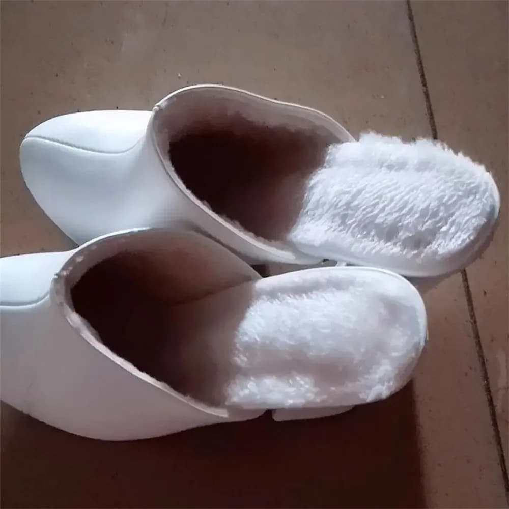 2024 New Summer Lady Mules Closed Toe Fashion 10 CM High Heel Slippers Woman Winter Fur Clogs Casual Sandals Black Shoes White
