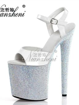 Stripper Shoes Clear 20cm Rhinestone Platform Hate Sky High Sandals Nightclub Model Shining 8inches High Heels New Bride Exotic