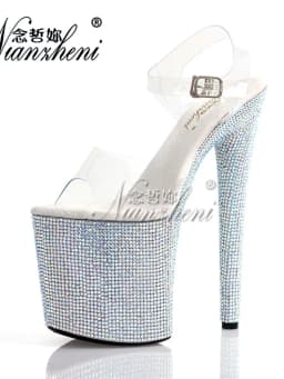 Stripper Shoes Clear 20cm Rhinestone Platform Hate Sky High Sandals Nightclub Model Shining 8inches High Heels New Bride Exotic