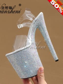 Stripper Shoes Clear 20cm Rhinestone Platform Hate Sky High Sandals Nightclub Model Shining 8inches High Heels New Bride Exotic