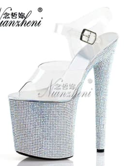 Stripper Shoes Clear 20cm Rhinestone Platform Hate Sky High Sandals Nightclub Model Shining 8inches High Heels New Bride Exotic