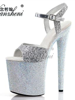 Stripper Shoes Clear 20cm Rhinestone Platform Hate Sky High Sandals Nightclub Model Shining 8inches High Heels New Bride Exotic