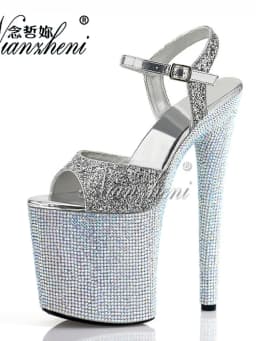 Stripper Shoes Clear 20cm Rhinestone Platform Hate Sky High Sandals Nightclub Model Shining 8inches High Heels New Bride Exotic