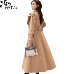 UHYTGF Women's Jacket Fashion Korean Slim Winter Woolen Coat Pure Color Wild Elegant Female Long Outerwear Casual Warm Tops 1189