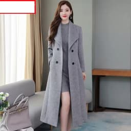 UHYTGF Women's Jacket Fashion Korean Slim Winter Woolen Coat Pure Color Wild Elegant Female Long Outerwear Casual Warm Tops 1189