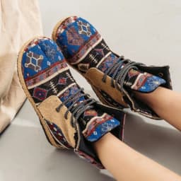 Spring Women Hemp Ankle Boots High-Cut Lace-Up Patchwork Leisure Shoes Ladies Retro Embroidered Short Booties Flat Heel Sneakers