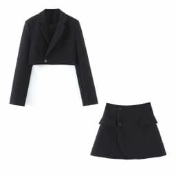 XEASY Women Blazer Clothing Two Piece Set Women Suits With Skirt Female Suit Tweed Long Sleeves Short Skirt Suits Blazer