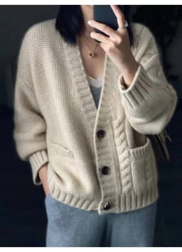 Autumn winter new fund pure cashmere cardigan female twist add thick sweater languid lazy wind loose sweater coat