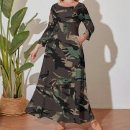 Camo Print Army Dress Long Sleeve Sloth Camouflage Elegant Maxi Dress Summer Street Wear Printed Bohemia Long Dresses Large Size
