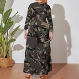 Camo Print Army Dress Long Sleeve Sloth Camouflage Elegant Maxi Dress Summer Street Wear Printed Bohemia Long Dresses Large Size