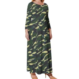 Camo Print Army Dress Long Sleeve Sloth Camouflage Elegant Maxi Dress Summer Street Wear Printed Bohemia Long Dresses Large Size