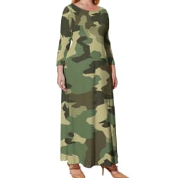Camo Print Army Dress Long Sleeve Sloth Camouflage Elegant Maxi Dress Summer Street Wear Printed Bohemia Long Dresses Large Size