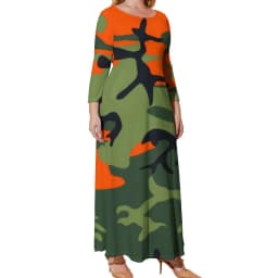 Camo Print Army Dress Long Sleeve Sloth Camouflage Elegant Maxi Dress Summer Street Wear Printed Bohemia Long Dresses Large Size