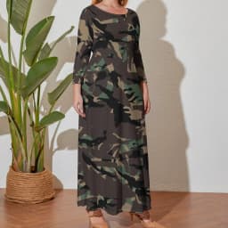 Camo Print Army Dress Long Sleeve Sloth Camouflage Elegant Maxi Dress Summer Street Wear Printed Bohemia Long Dresses Large Size