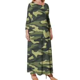 Camo Print Army Dress Long Sleeve Sloth Camouflage Elegant Maxi Dress Summer Street Wear Printed Bohemia Long Dresses Large Size