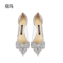 2026 Elegant Women's High Heels Clear Rhinestone Decorated Comfortable Transparent PVC Pointed Toe Pumps for Wedding And Party