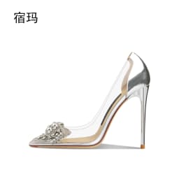 2026 Elegant Women's High Heels Clear Rhinestone Decorated Comfortable Transparent PVC Pointed Toe Pumps for Wedding And Party