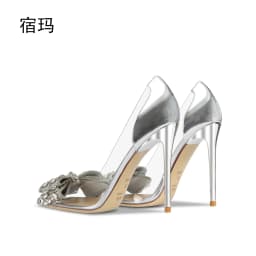 2026 Elegant Women's High Heels Clear Rhinestone Decorated Comfortable Transparent PVC Pointed Toe Pumps for Wedding And Party