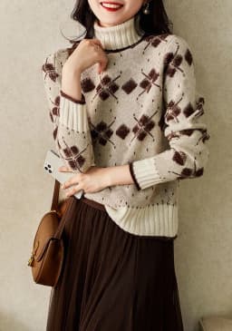 Delicate jacquard knit women's 2021 winter new loose turtleneck temperament versatile warm sweater loose