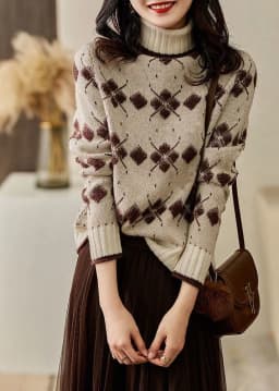 Delicate jacquard knit women's 2021 winter new loose turtleneck temperament versatile warm sweater loose