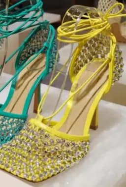 Luxury Woman Black Apricot Pink Bling Diamond Crystal Hollow Out Mesh Square Toe Sandals Female Lace Up Stiletto Heels Shoes