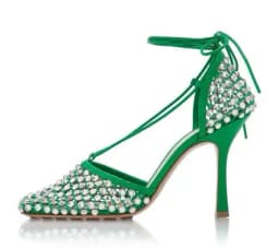 Luxury Woman Black Apricot Pink Bling Diamond Crystal Hollow Out Mesh Square Toe Sandals Female Lace Up Stiletto Heels Shoes