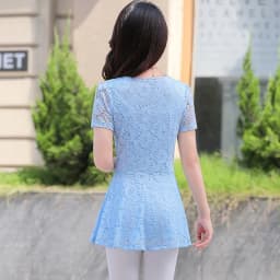 UHYTGF Womens Blouse Hollow Lace V-Neck Pullover Solid Wild Summer Shirt Elegant Female Clothing Chiffon 5XL Big Size Tops 2085