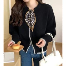 Bow-tie ribbon pure cashmere cardigan sweater early spring temperament round collar loose wool coat