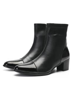 Spring andAutumn Men High-heeled Square head Stage Catwalk Wedding Boots top layer cowhide Thick Heel Party Heighten men's Boots