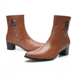 Spring andAutumn Men High-heeled Square head Stage Catwalk Wedding Boots top layer cowhide Thick Heel Party Heighten men's Boots