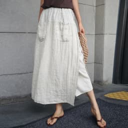 100% Linen Long Skirts For Women Fashion 2026 Solid High Waist Side Spilt Harajuku Pants Skirt Jupe Longue Femme