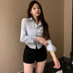 Xpqbb White Shirts Women Korean Style Buttons Folds Slim Fit Crop Tops Female All-Match Daily Design Office Long Sleeve Blouses