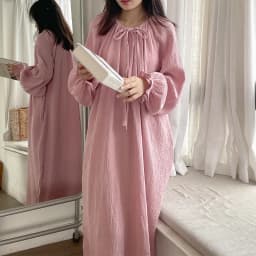 100% Cotton Gauze Maxi Dresses For Women Casual Solid Long Sleeve Bandage Lace Up Oversized Long Dresses Comfortable Homewear