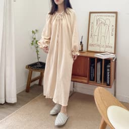 100% Cotton Gauze Maxi Dresses For Women Casual Solid Long Sleeve Bandage Lace Up Oversized Long Dresses Comfortable Homewear