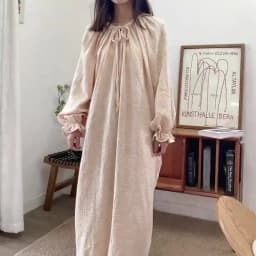 100% Cotton Gauze Maxi Dresses For Women Casual Solid Long Sleeve Bandage Lace Up Oversized Long Dresses Comfortable Homewear