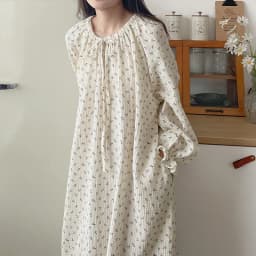 100% Cotton Gauze Maxi Dresses For Women Casual Solid Long Sleeve Bandage Lace Up Oversized Long Dresses Comfortable Homewear