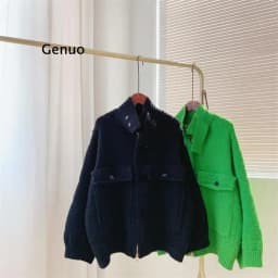 Women Fashion Oversized Jacket Women Girl Fall Winter Full Sleeve Knitted sweaters Jacket Stand Neck Basic Knitwear Short Coats