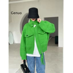 Women Fashion Oversized Jacket Women Girl Fall Winter Full Sleeve Knitted sweaters Jacket Stand Neck Basic Knitwear Short Coats