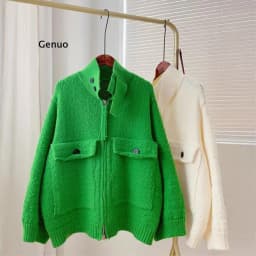 Women Fashion Oversized Jacket Women Girl Fall Winter Full Sleeve Knitted sweaters Jacket Stand Neck Basic Knitwear Short Coats
