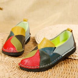 Designer Patches Ballet Flats Woman Luxury Vintage Shoes Big Size 42 Women's Genuine Leather Driver Moccasin Mom Rainbow Loafers