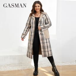 GASMAN Autumn Women's Trench Coat Plus Size Mid-Length Belt Hooded Jacket Women Sports Solid Color Windbreaker Parkas LW-22910