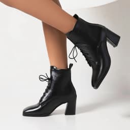 Plus Size Square Toe Thick Heel Lace-Up Boots Korean Version Of Casual Style Women's Ankle Boots Autumn New Cheap Shoes
